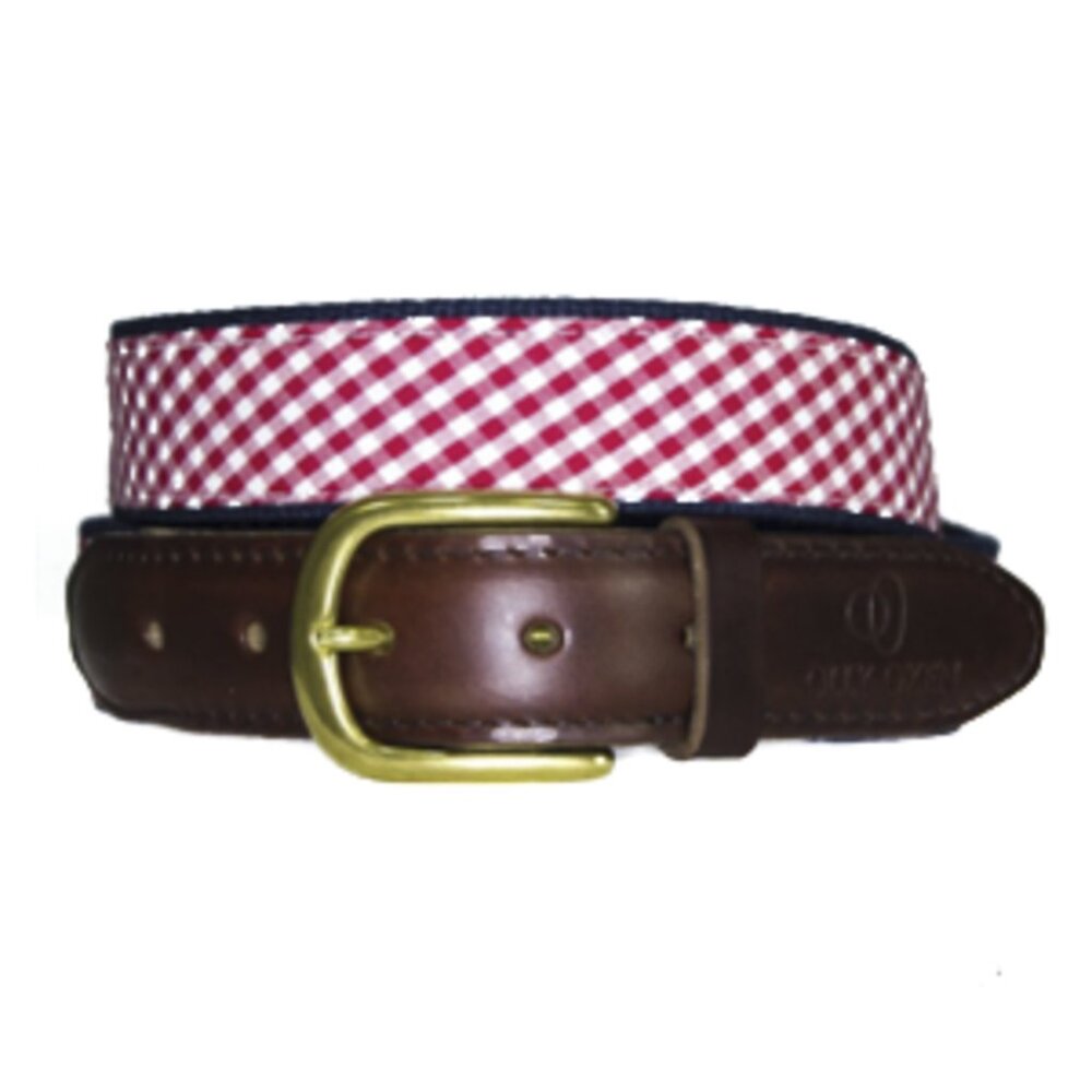 Olly Oxen Gingham Leather Belt with Solid Brass Buckle, Spider Detail Size 34/85